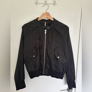 Free People Black Zip-Front Bomber Jacket